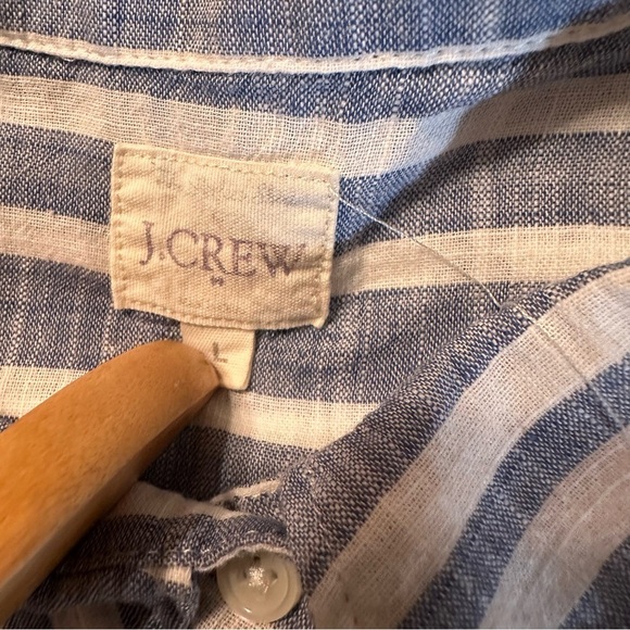J Crew White & Blue Striped Long Sleeve Button Down Cotton Blouse ~Sz L ( j10) - Picture 6 of 12